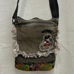 Vtg retro Disney Mickey Mouse rugged canvas crossbody bag green/khaki 7’x 9’ in image 1