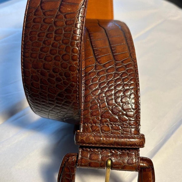 Ralph Lauren Italian Leather Belt, Chestnut color Faux Croc Pattern, SZ Small