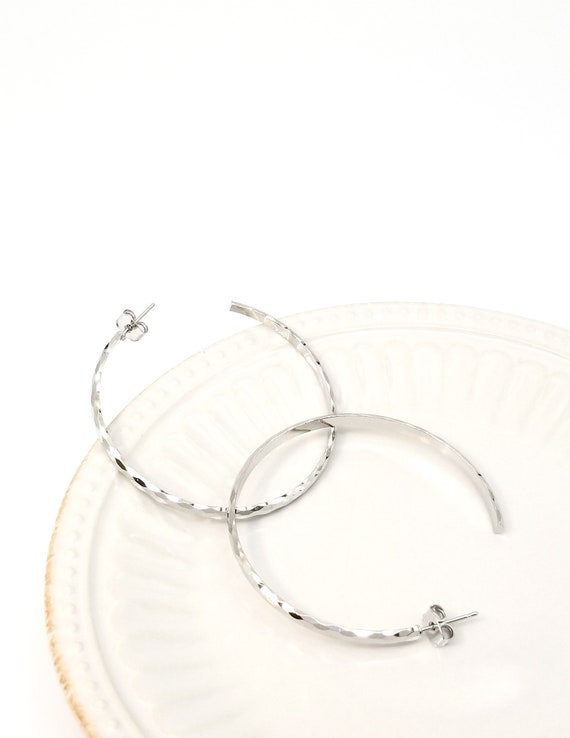 Clip On Hypoallergenic Textured Diamond Cut Clip Hoop Earrings