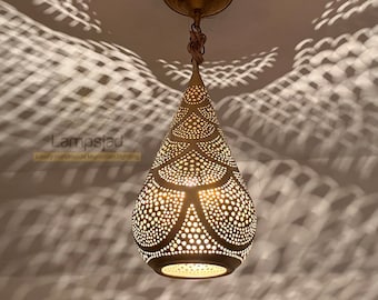 Handmade Moroccan Brass Pendant Light: Teardrop Arabian Chandelier