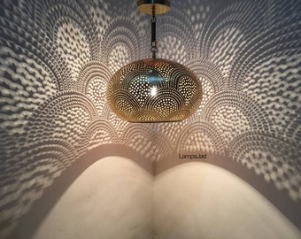 Moroccan Handmade semi flush mount pendant lamp, Hanging pendant lampshade lamp made from Brass Copper