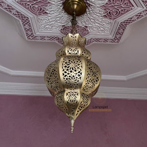 Handmade Moroccan Brass Pendant Light: Bronze Hanging Lampshade