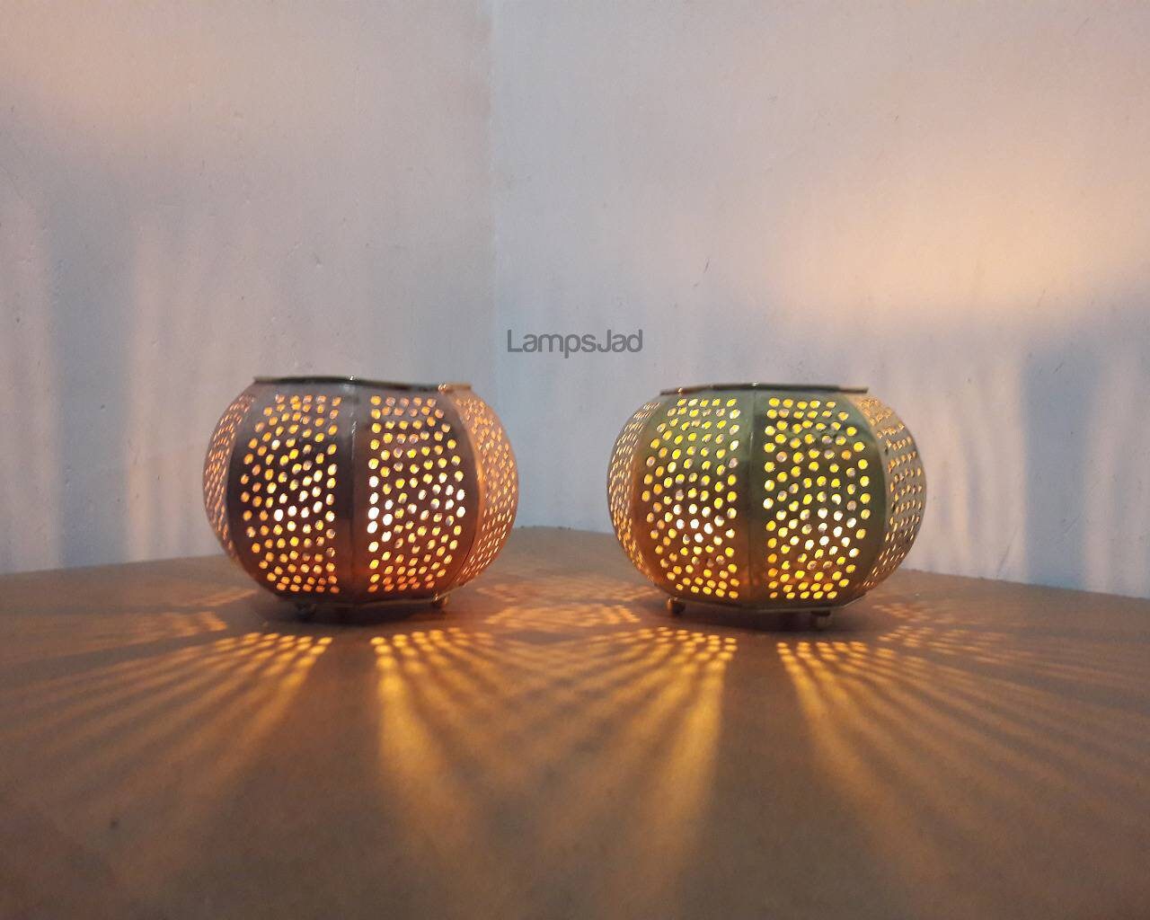 2 Moroccan Candle Holders Copper Brass and Silver Handmade Etsy