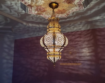 Handmade Moroccan Brass Pendant Lamp: Ornate Ceiling Chandelier