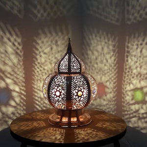 Marrakesh Table Copper and Glass Lamp, Moroccan Table Floor lamp night light brass decoration lighting Lamp shade