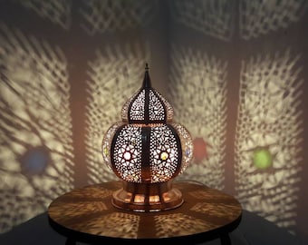 Handmade Moroccan Copper Table Lamp: Bedside Night Light