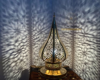 Small Bedside Moroccan table lampshade, Brass table lamp, Arabic handmade sitting light, Marrakech Lanterns and lights.
