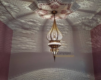 Handmade Moroccan Pendant Light: Copper Brass Hanging Lampshade