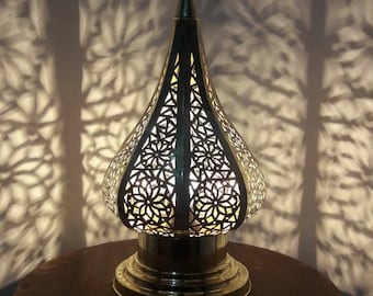Handmade Moroccan Brass Table Lamp: Teardrop Bedside Lighting
