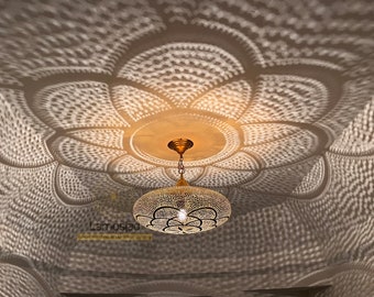 Floral Moroccan Brass Chandelier: Arabian Pendant Ceiling Light