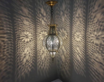 Elegant Gold Moroccan Hanging Pendant Lamp made with Copper Brass, Small But Chic