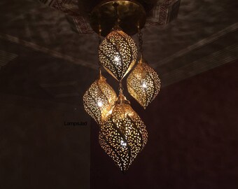 Handmade Moroccan Brass Hanging Lampshade Set: Infinity Design