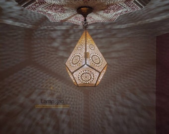 Handmade Moroccan Brass Lampshade Lamp, Moorish Copper Brass Pendant Lamp - small Hanging pendant Moroccan Lamp - Marrakesh Lights
