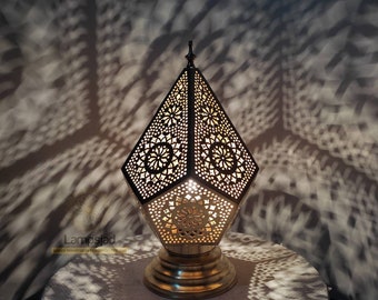 Handmade Moroccan Brass Table Lamp: Moorish Bedside Lantern