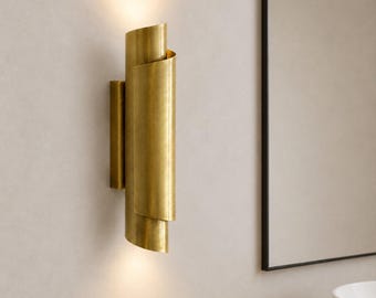 Modern Brass Wall Sconce, Handmade Curved Up Down Light for Bathroom or Bedside