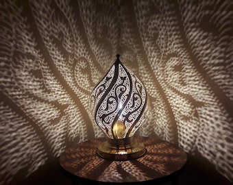 Handmade Moroccan Brass Bedside Lamp: Infinity Lampshade Lantern