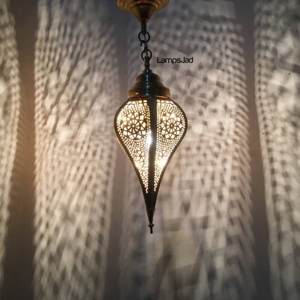 Small Moroccan Hanging Pendant Light chandelier - Copper Brass ceiling Lamp - Gold Lampshade Lantern  - Handmade Moroccan Lamp