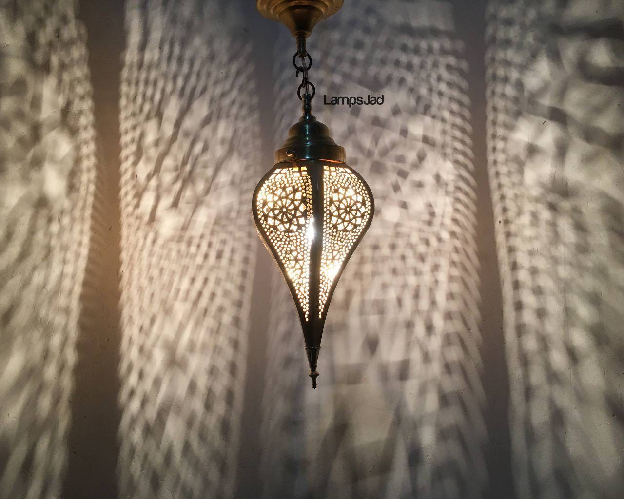 Small Moroccan Hanging Pendant Light chandelier - Copper Brass ceiling Lamp - Gold Lampshade Lantern  - Handmade Moroccan Lamp