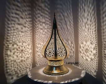Handmade Moroccan Brass Table Lamp: Teardrop Bedside Light