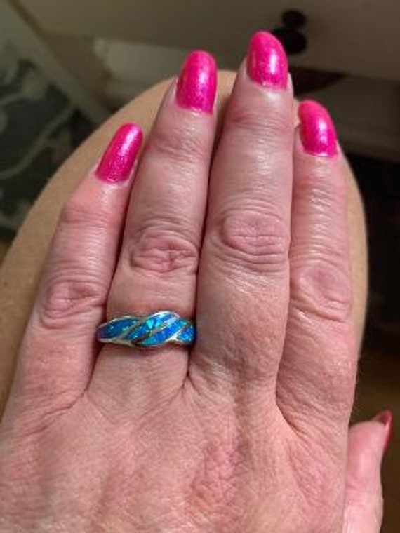 Sterling Silver Iridescent Blue Ring