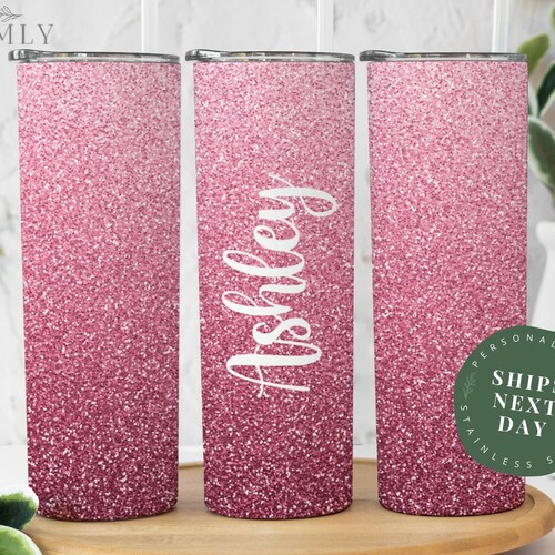 Personalized Glitter Name Tumbler With Straw and Lid Cute Etsy