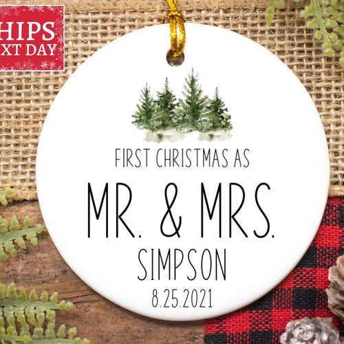 Christmas Jumpers Couple Mr Mrs Newlywed Personalised Christmas Gift Print Decor 