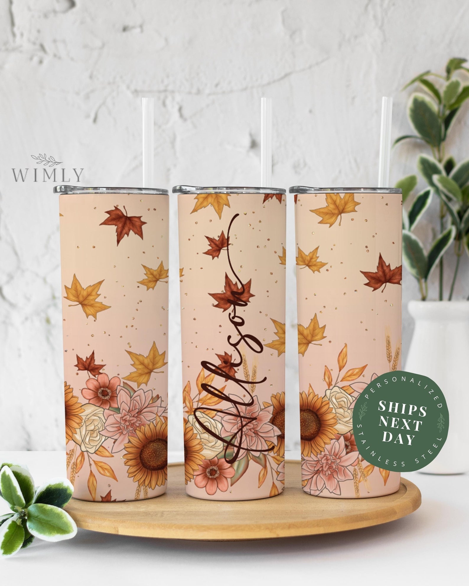 Personalized Fall Inspired Tumbler With Straw