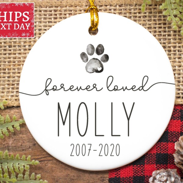 Forever Loved Dog Memorial Ornament Personalized with Name and Date - Pet Memorial Gift for Pet Owner - Pawprint Pet Ornament for Pet Lover