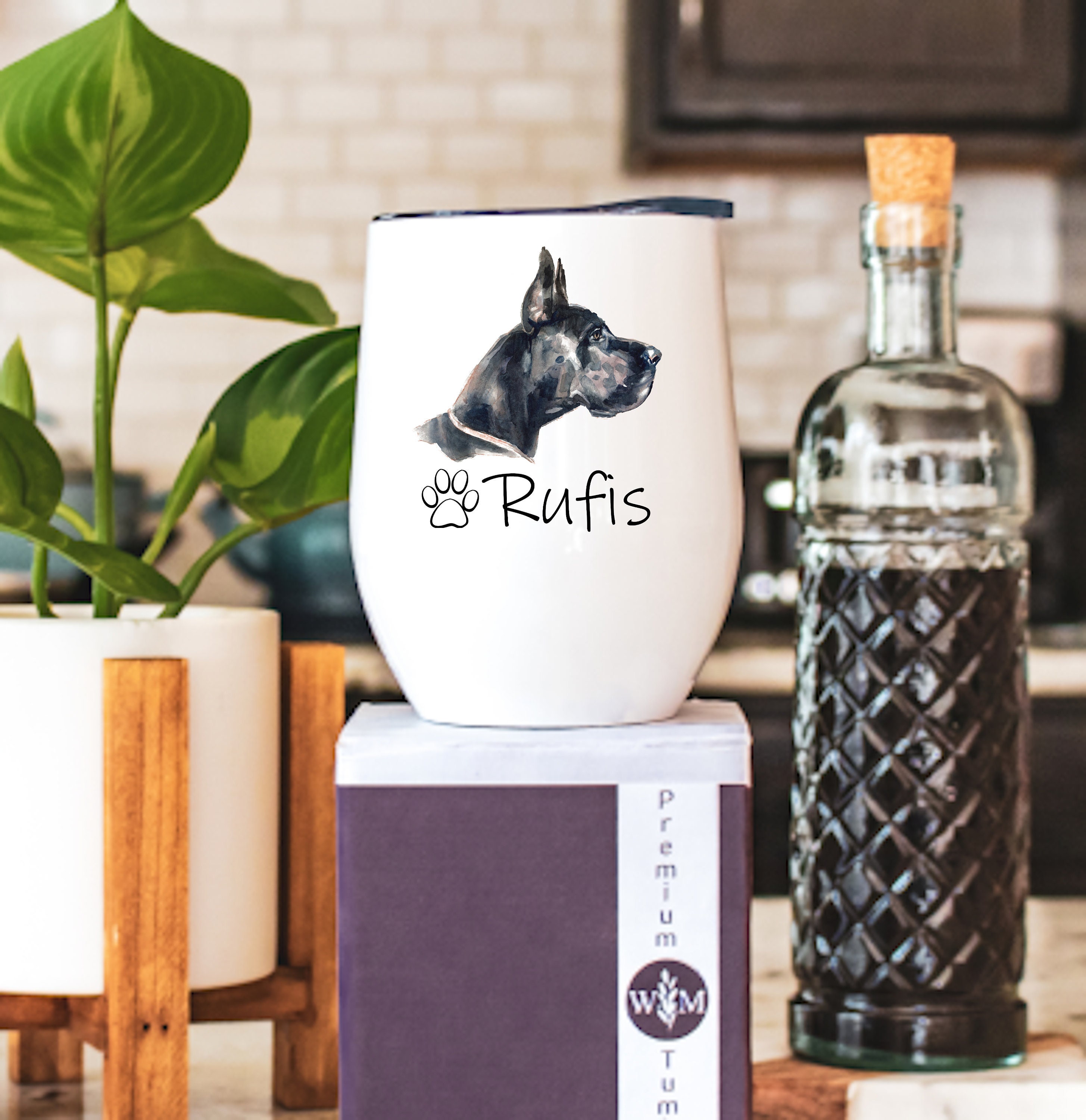 Great Dane Wine Tumbler With Straw Personalized Great Dane Etsy