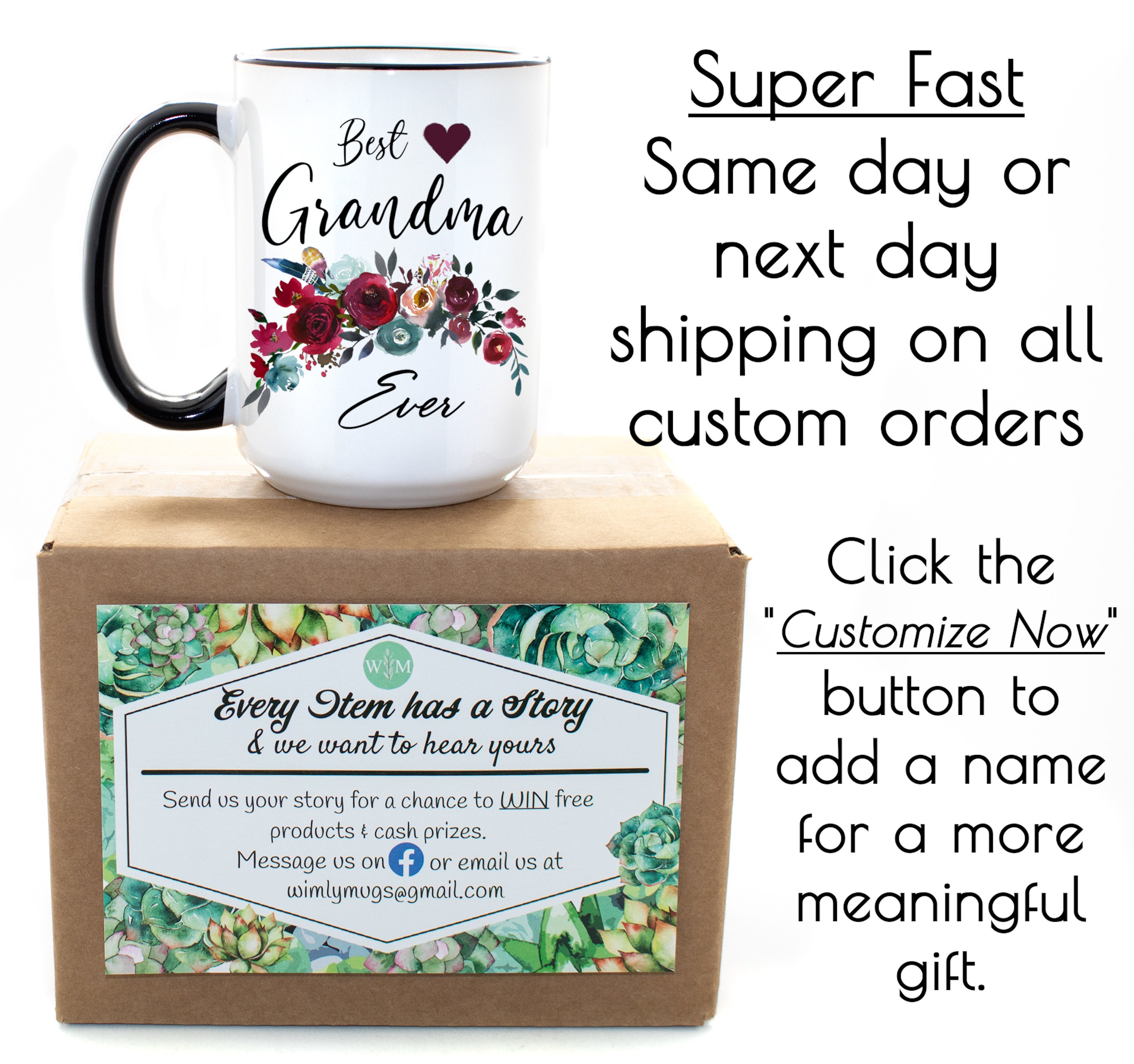InterestPrint Christmas Day Gifts Worlds Best Grandma Ceramic Coffee Mugs Office Tea Cups Floral Design 11oz Best Birthday or Mothers Day Gift Idea for Grandma Nana Grammy Mimi