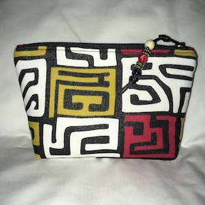 Ankara Mola Print Fabric Zippered Makeup Bag, Small Cosmetic Bag, Essential Oil Bag, Travel Bag, Two Sizes
