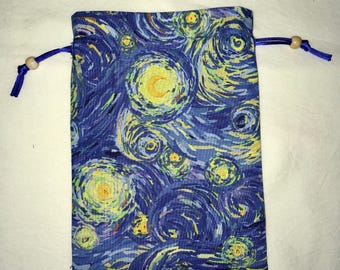 Starry Night Tarot Card Bag with Blue Satin Lining Tarot Card Bag