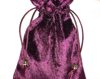 Burgundy Crushed Velvet/Burgundy Satin Lining Tarot Card Bag, Reusable Gift Bag