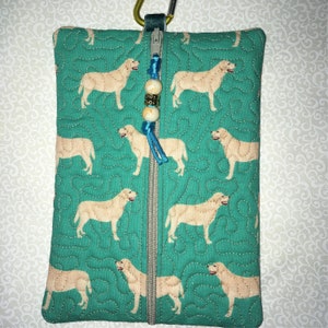 Labrador Retriever Print Aqua Cotton Zippered Makeup Bag, Jewelry Pouch