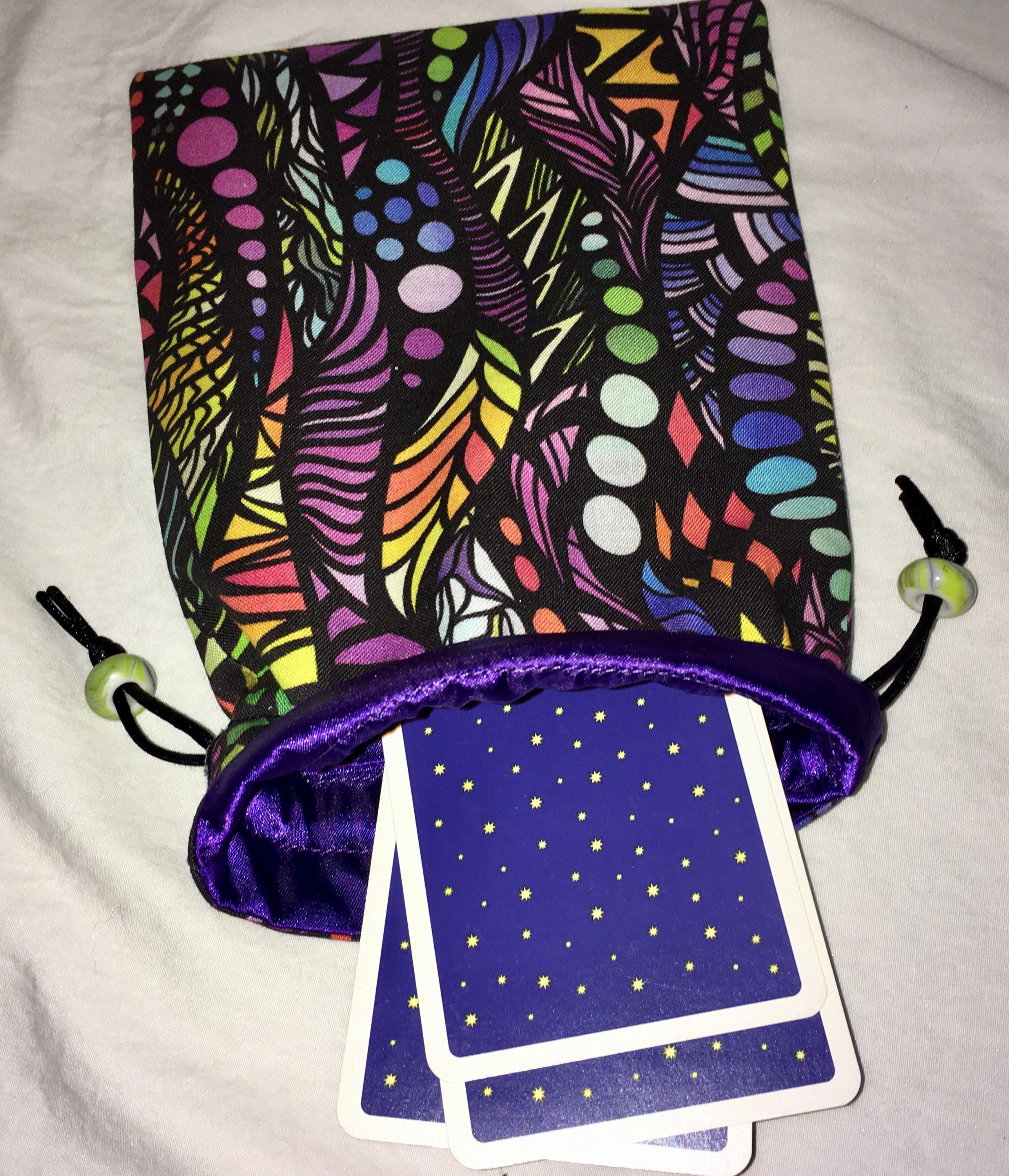 Zentangle Tarot Card Bag with Purple Satin Lining