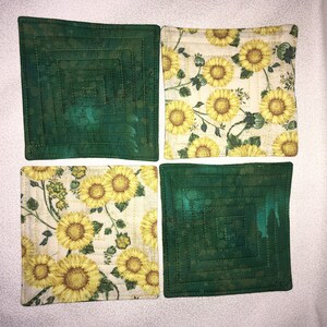 Sunflowers Reversible Quilted Coasters, Set of 4,