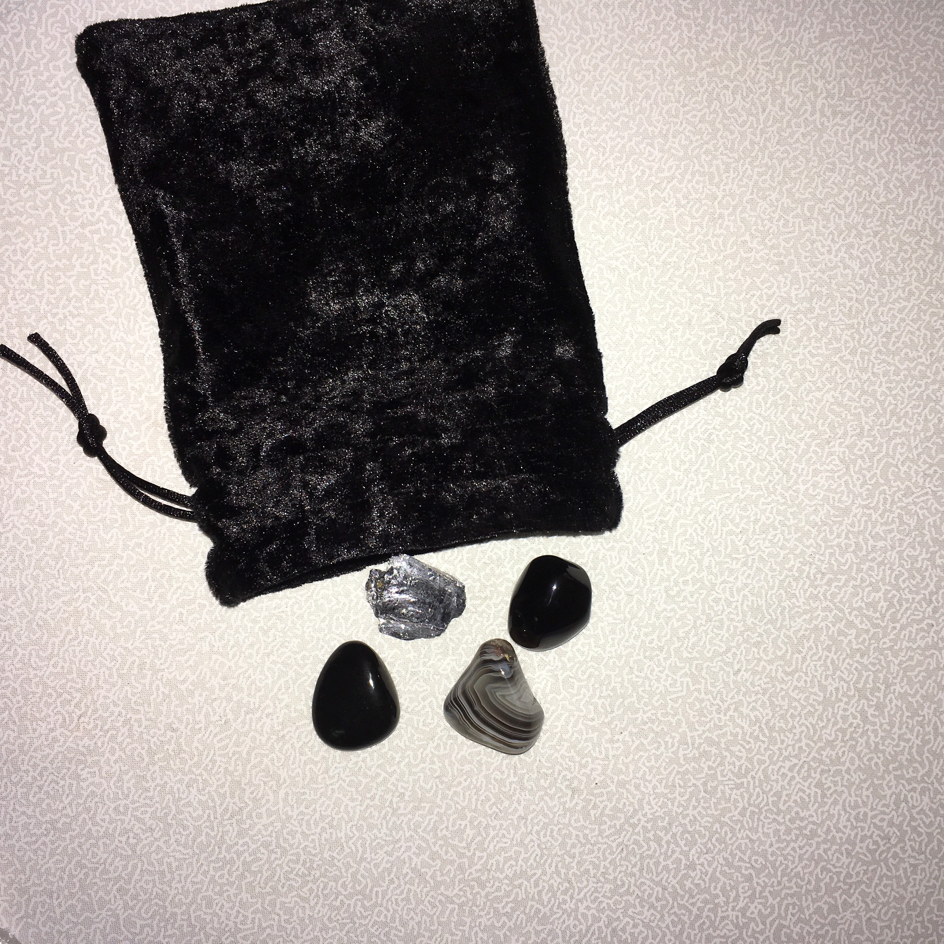 Black Crushed Velvet/black Satin Lining Rune Stones Bag Black Crushed Velvet/black Satin Lining Rune Stones Bag