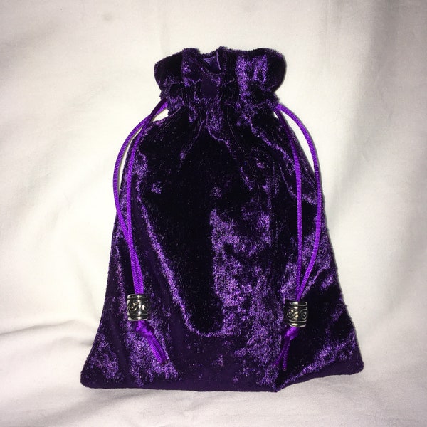 Purple Crushed Velvet/Purple Satin Lining Tarot Card Bag, Crystal Bag,Jewelry Bag, Mala Bag