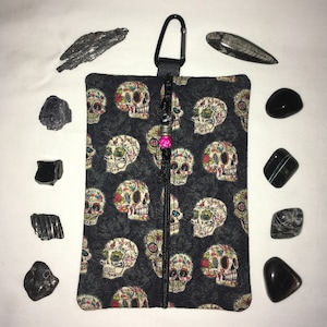 Bunte Zuckerschädel Print Baumwolle Make-up Tasche mit Reißverschluss, Schmuckbeutel, Kristalltasche