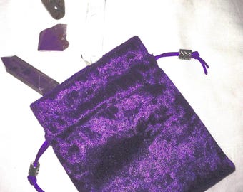 Lila Crushed Samt Runensteine Tasche mit Lila Satin Futter, Kleine Größe, Kristall Tasche, Würfel Tasche, Mala Tasche, Schmuck Tasche