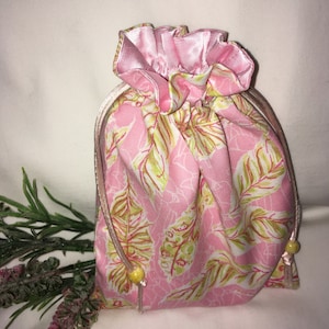 Veren op roze tarotkaarttas, met roze satijnen voering, tas met trekkoord, handelskaarttas, herbruikbare geschenktas