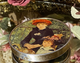 Vintage Double Folding Compact Mirror Mother And Daughter Scene  Made In Japan