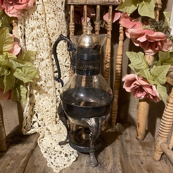 vintage Carafe Leonard Silver Plate And Glass Tea / Coffee Warmer