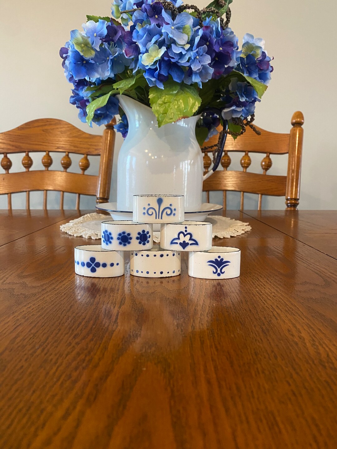 Blue and White Enamelware Napkin Rings IKEA Heder Set of 6 Etsy