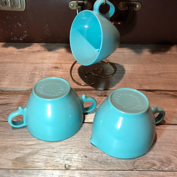 Vintage Aqua Melmac Melamine Cream Sugar Coffee Mug Set Of Three (3)