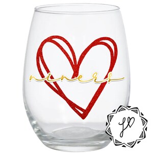 49ers Heart Stemless Wine Glass: Football Fan Gift