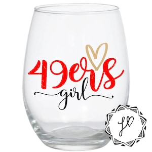 49ers Stemless Wine Glass: Shimmery Vinyl Decal, Football Fan Gift