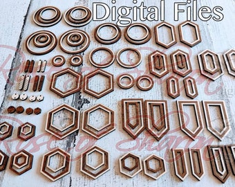 Pack 1 Geometric Nested earring SVG files, circle, honeycomb, gemstone, chevron, macrame, jewelry components svg, laser cut, glowforge files