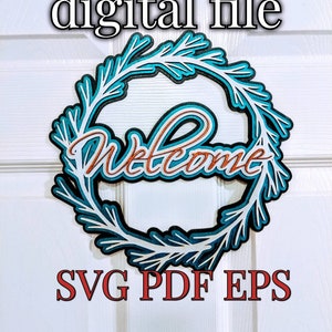 Willkommenskranz svg, geschichtete Kränze, Türschild svg, Türschild, Haustürschild, Hausschild, EPS, PDF, Laser cut Dateien, digitaler Download