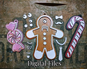 Bundle foodie ornament SVG files, gingerbread man svg, candy cane svg, peppermint pdf, christmas ornament svg, holiday svg, laser cut files